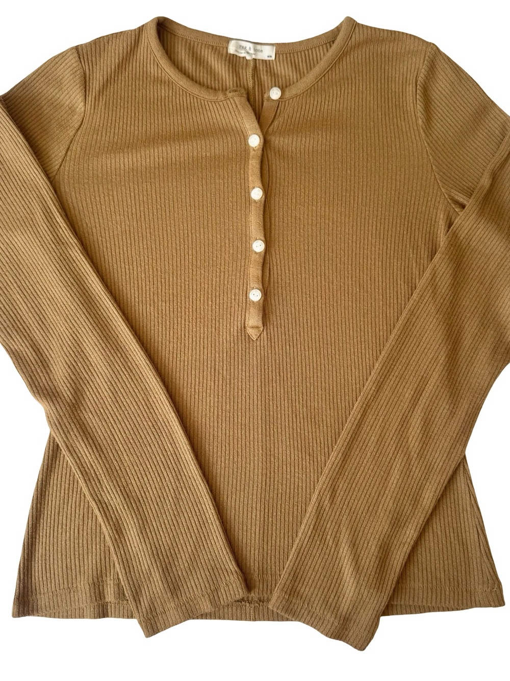 rag & bone Women’s Tan Rib Knit Long Sleeve Henley Size M